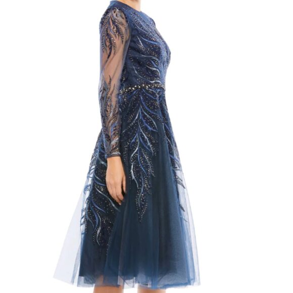 MAC DUGGAL 11136 EMBELLISHED TEA LENGTH ILLUSIONS TWILIGHT MIDI COCKTAIL DRESS 8 - Picture 4 of 5